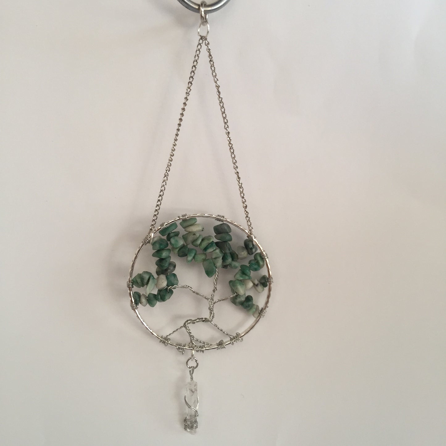 Moss Agate Silver Suncatcher With Crystal Point - Crystal Geological