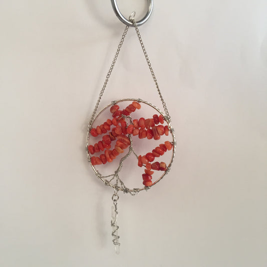 Red Coral Silver Suncatcher with Crystal Point - Crystal Geological