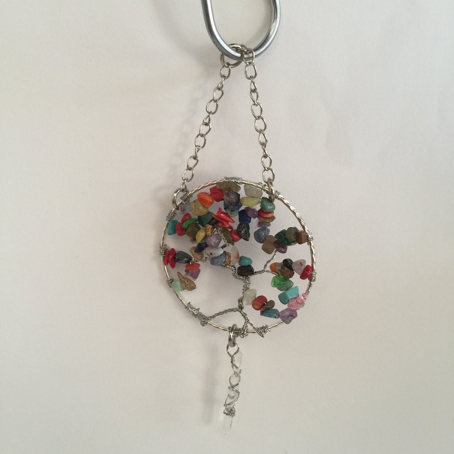Mixed Stones Silver Suncatcher with Crystal Point - Crystal Geological