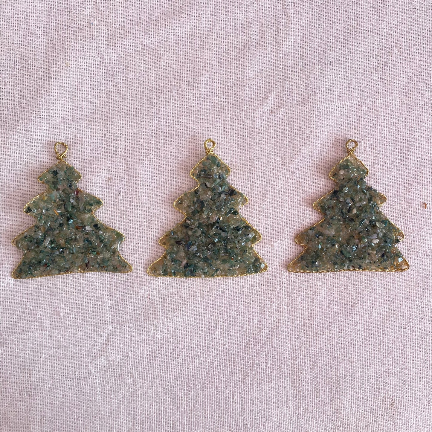 Christmas Tree Decorations- Green Adventurine Tree - Pack of 3