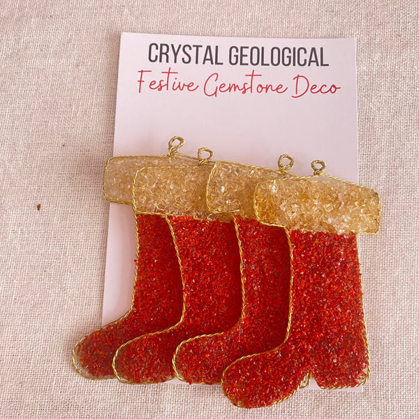 Christmas Decorations - Coral & Citrine - Boots - Pack of 4 - Crystal Geological