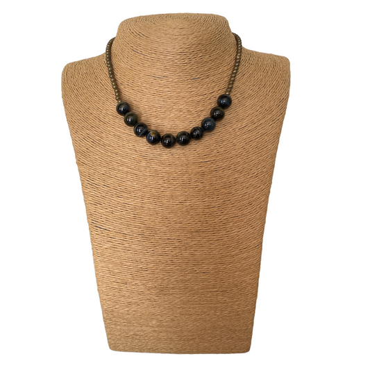 Blue Tiger Eye & Gold Beaded Necklace - Crystal Geological