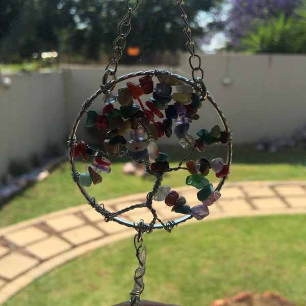 Mixed Stones Silver Suncatcher with Crystal Point - Crystal Geological