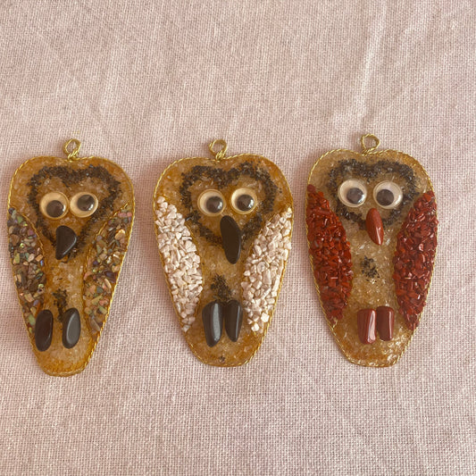Christmas Tree Decorations - Mixed Gemstone Owl - Pack of 3 - Crystal Geological