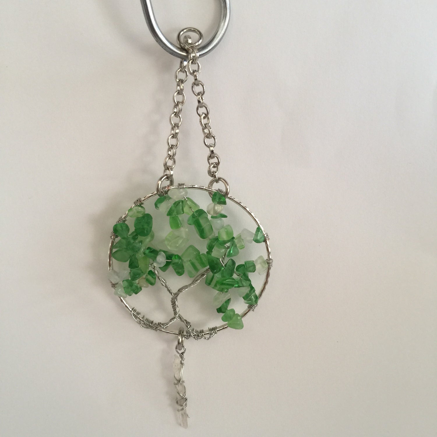 Green Agate Silver Suncatcher with Crystal Point - Crystal Geological