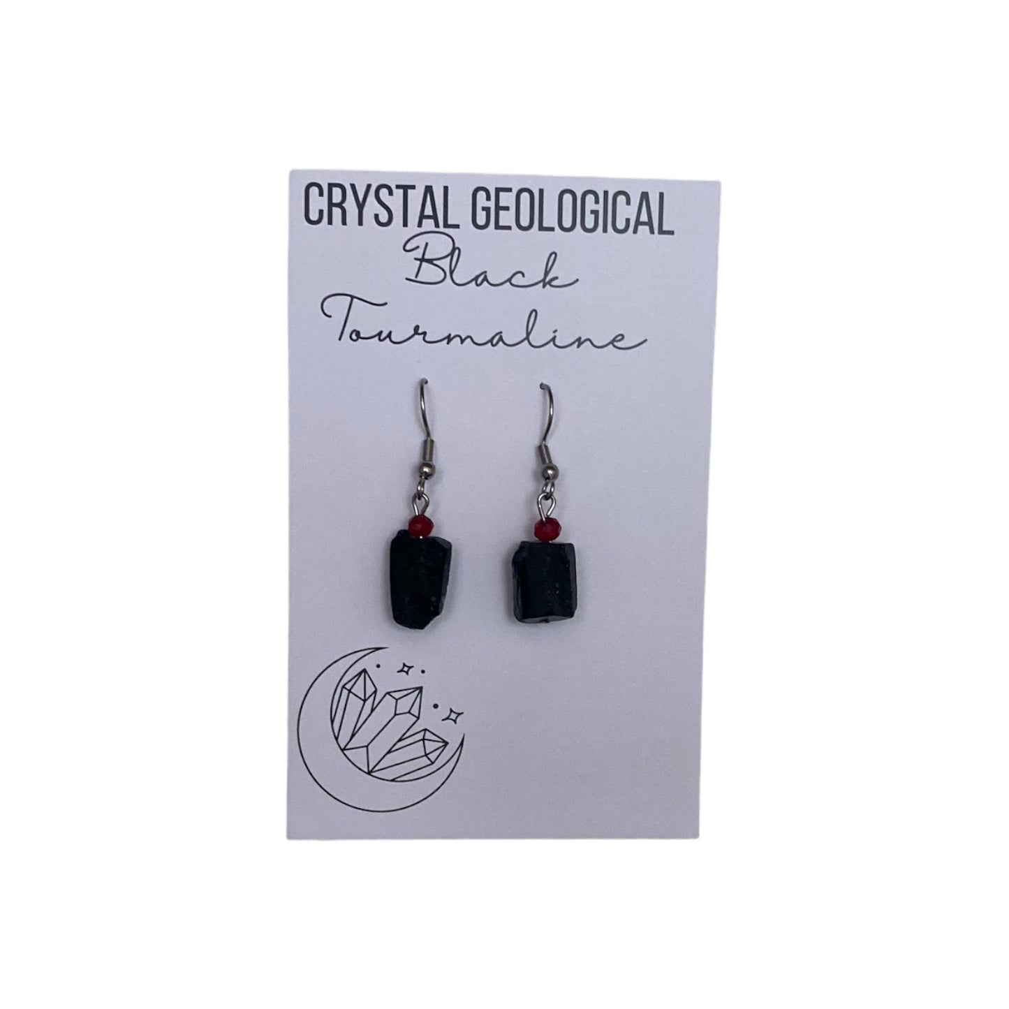 Black Tourmaline Rough Bead Earring Pair - Red