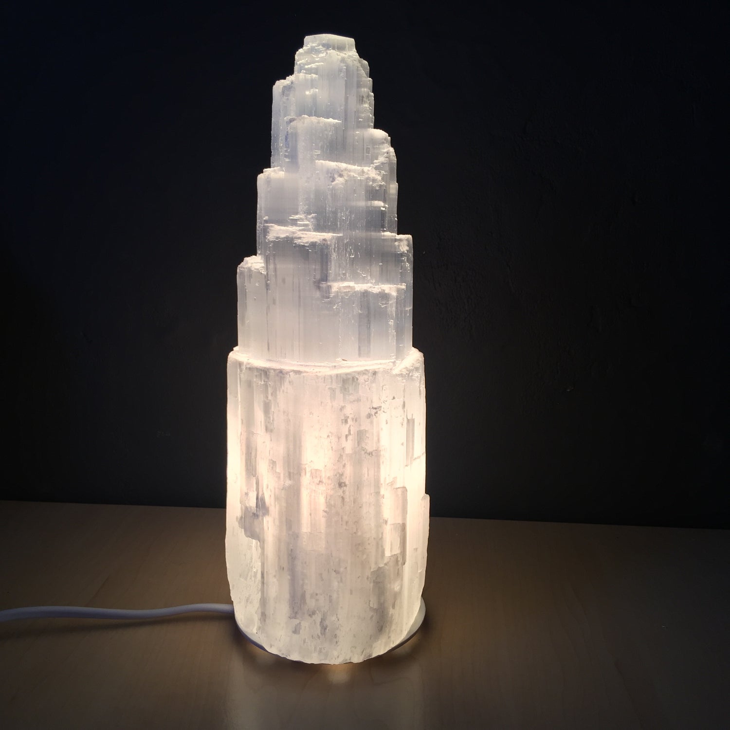 Selenite Tower Lamp - Crystal Geological
