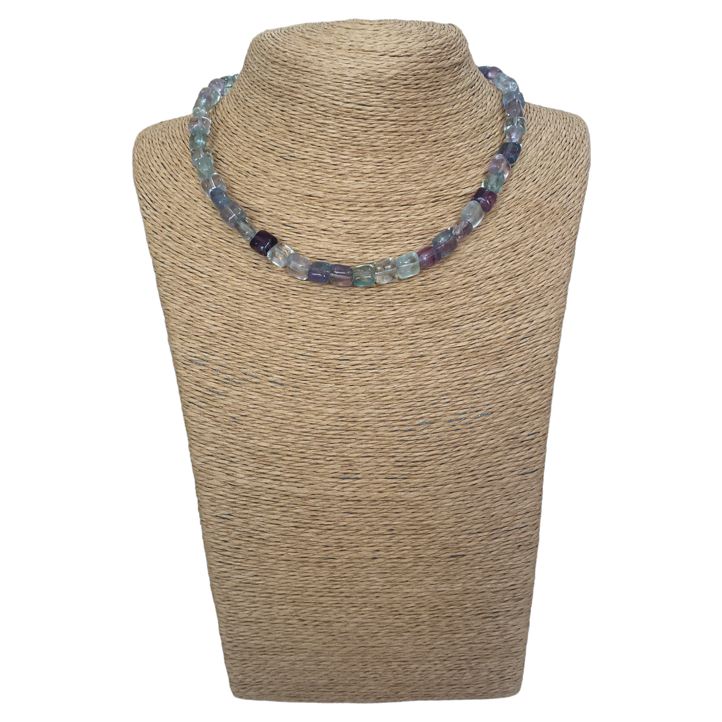Fluorite Square Beaded Necklace - Sterling Silver