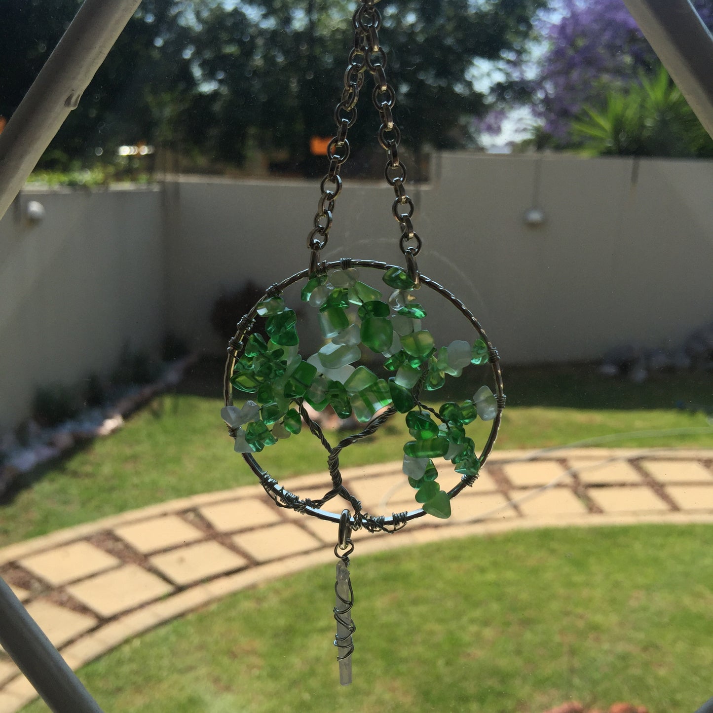 Green Agate Silver Suncatcher with Crystal Point - Crystal Geological