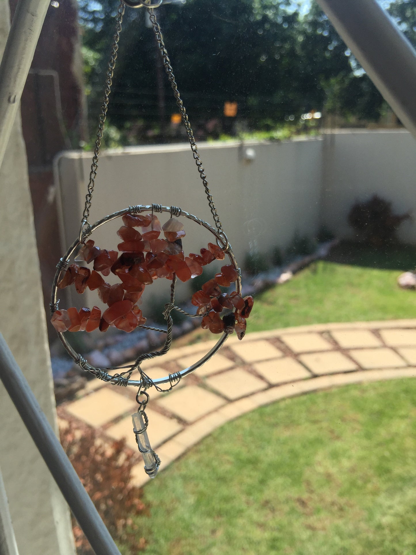Brown Agate Silver Suncatcher with Crystal Point - Crystal Geological