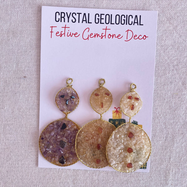 Christmas Decorations- Mixed Gemstone Snowman- pack of 3 - Crystal Geological