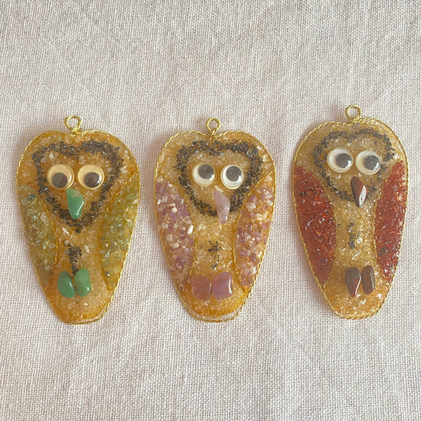 Christmas Tree Decorations - Mixed Gemstone Owl - Pack of 3 - Crystal Geological