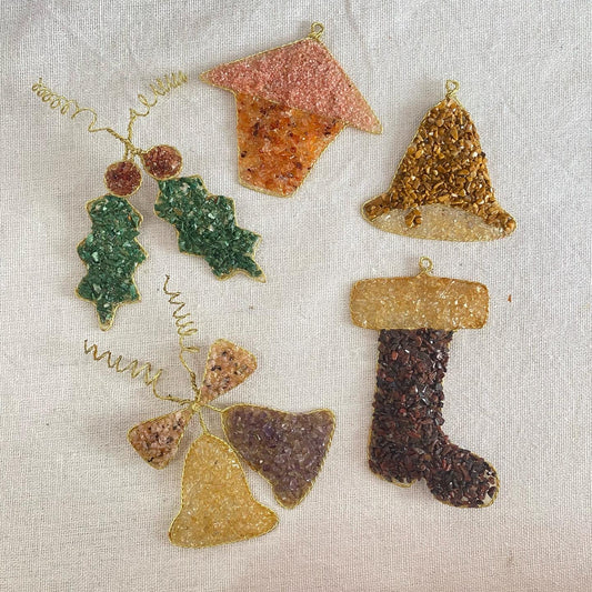 Christmas Tree Decorations- Mixed Gemstone Tree Deco - Set of 5 - Crystal Geological