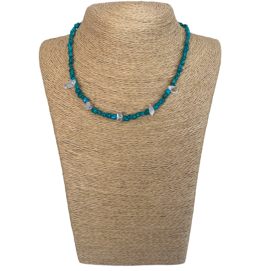 Turquoise & Herkimer Diamond Beaded Necklace - Sterling Silver
