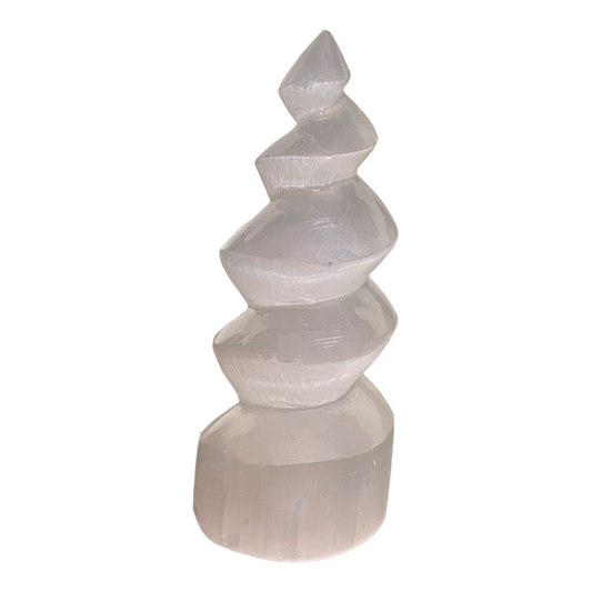 Selenite Spiral Tower -10cm - Crystal Geological