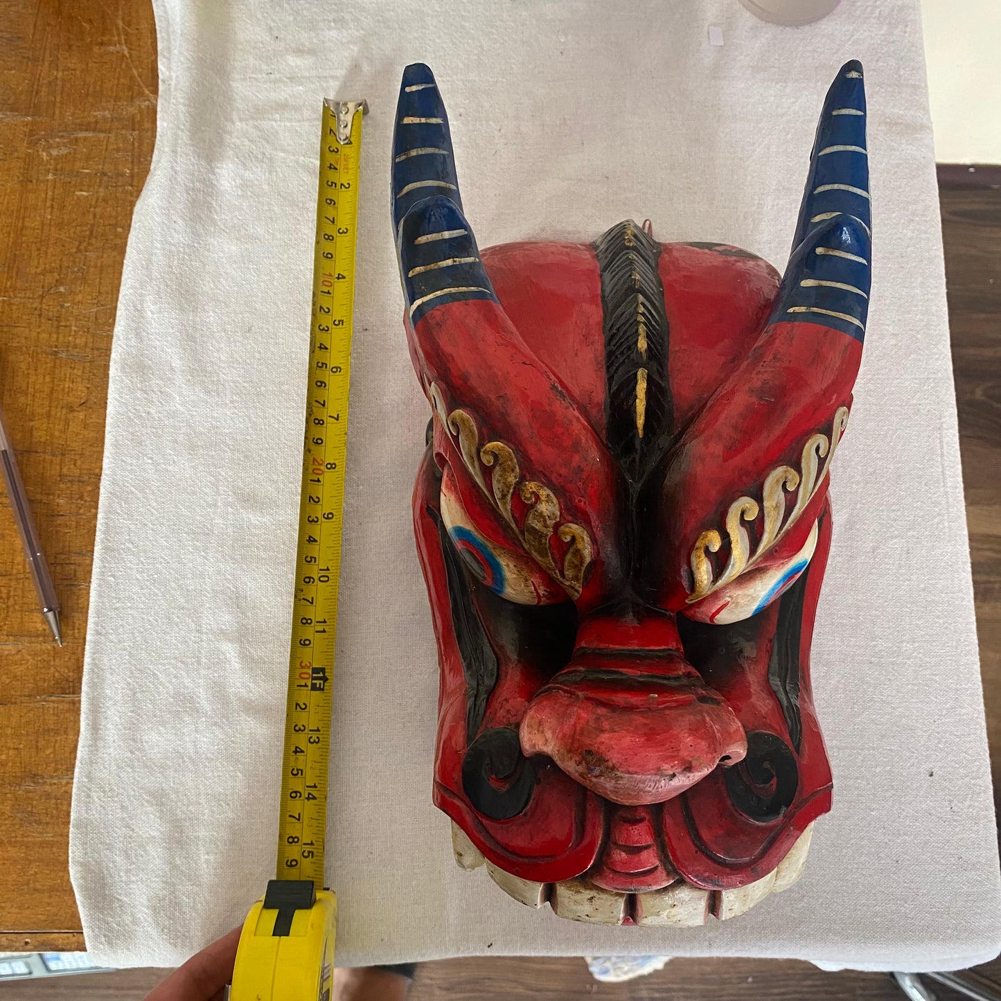 Dragon Nepali Wooden Mask - Red - Large