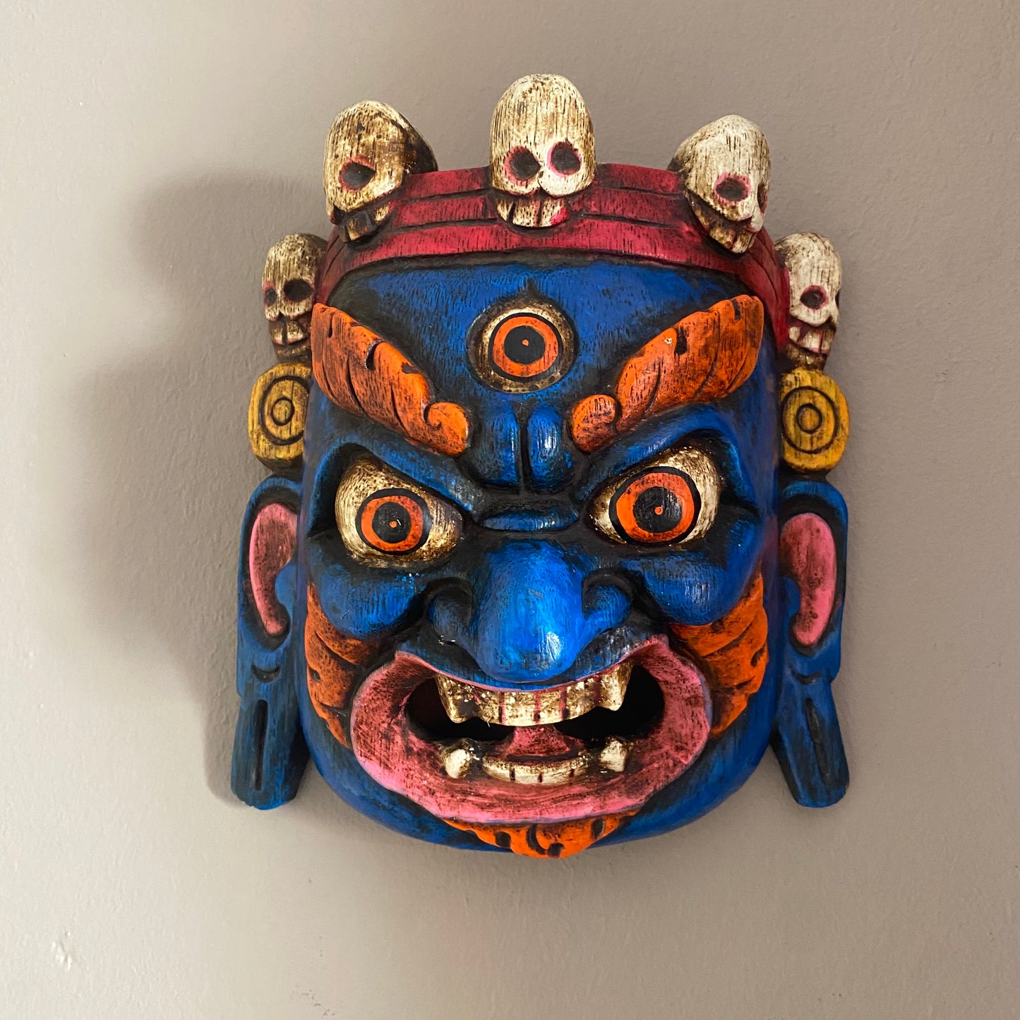 Makahal Nepali Wooden Mask - Blue
