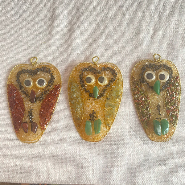 Christmas Tree Decorations - Mixed Gemstone Owl - Pack of 3 - Crystal Geological