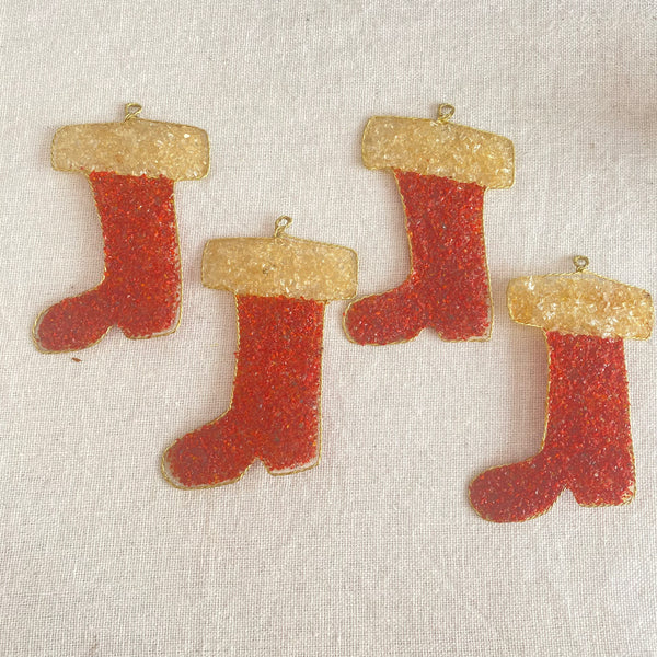 Christmas Decorations - Coral & Citrine - Boots - Pack of 4 - Crystal Geological
