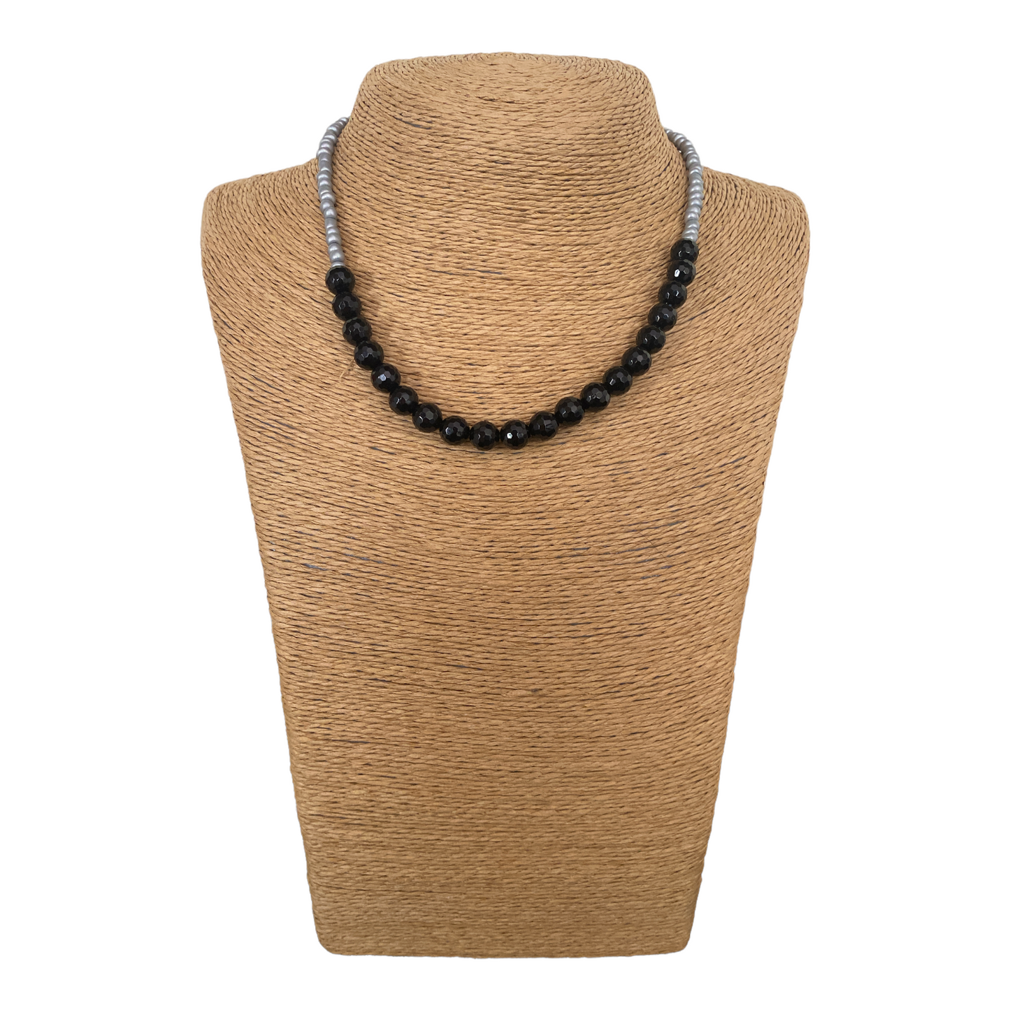 Faceted Black Agate Beaded Necklace