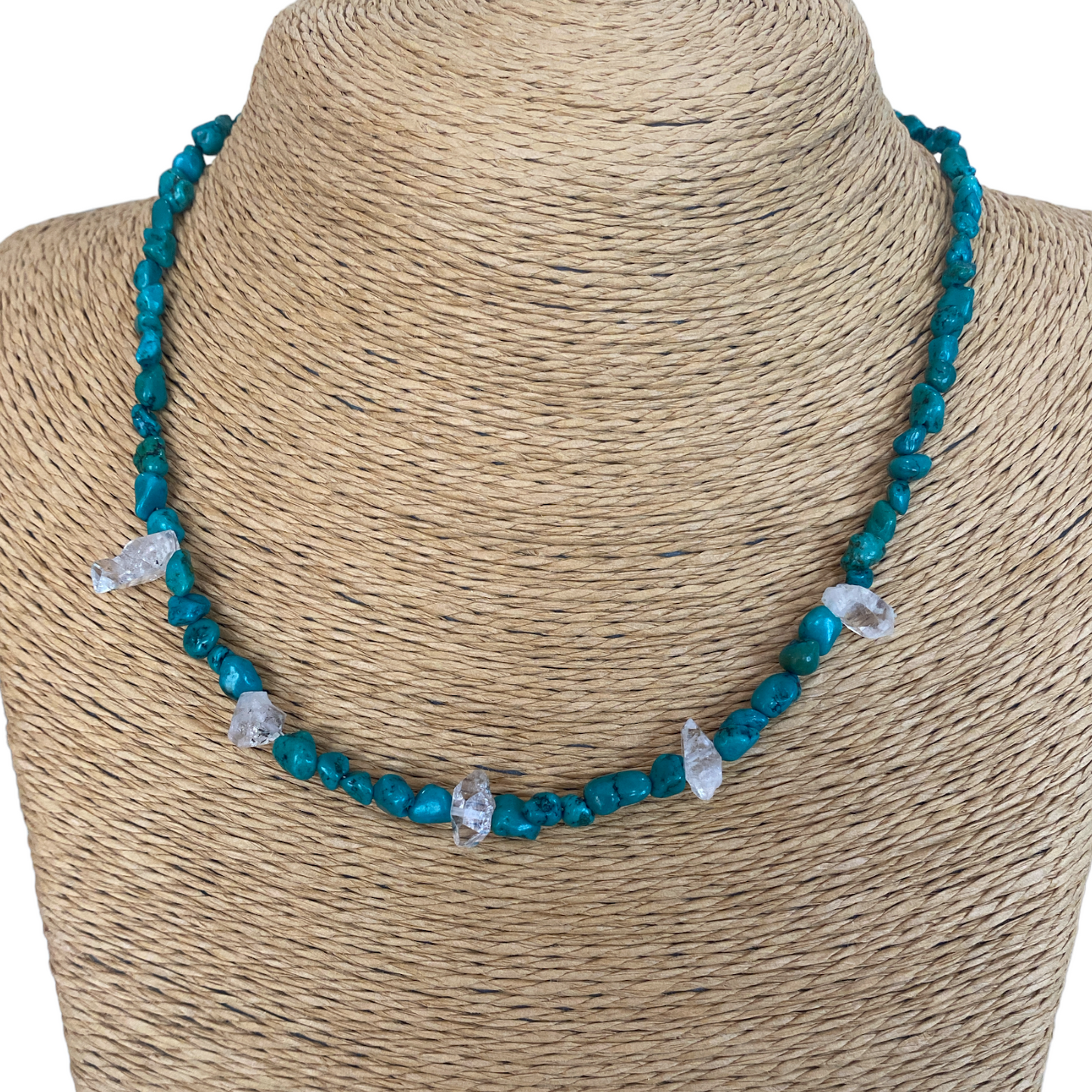 Turquoise & Herkimer Diamond Beaded Necklace - Sterling Silver